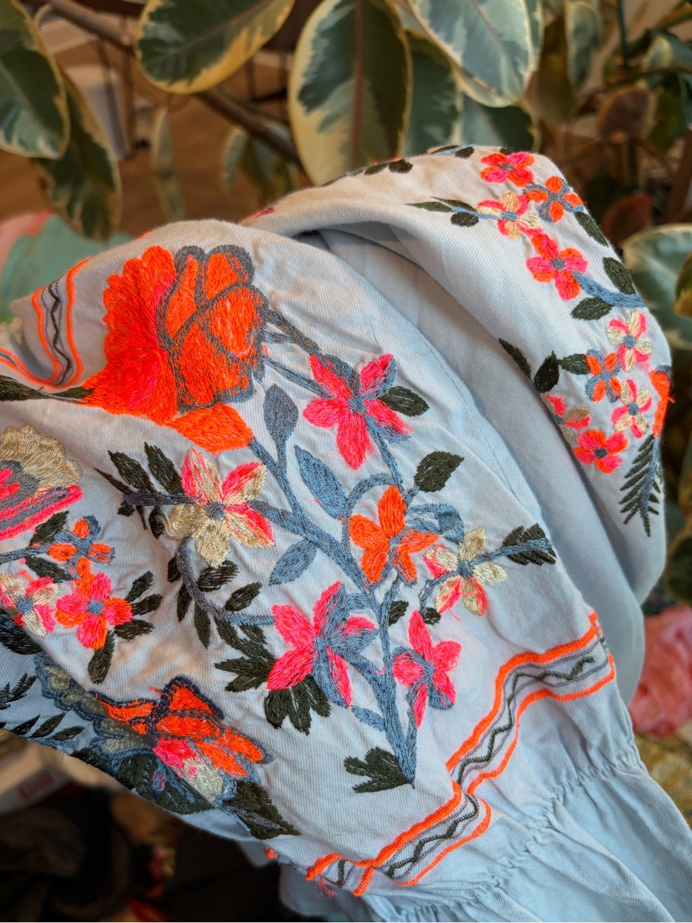 Free People Light Blue Embroidered Off Shoulder Boho Peasant Dress M - Picture 7 of 7